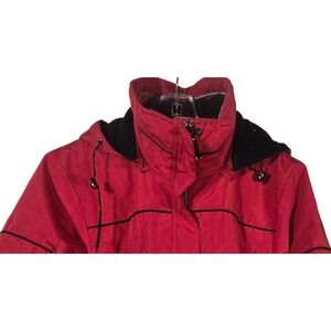 Women's Red Black Ski Snowboard Jacket Hooded Zipper Lined Winter Coat Size 4/6